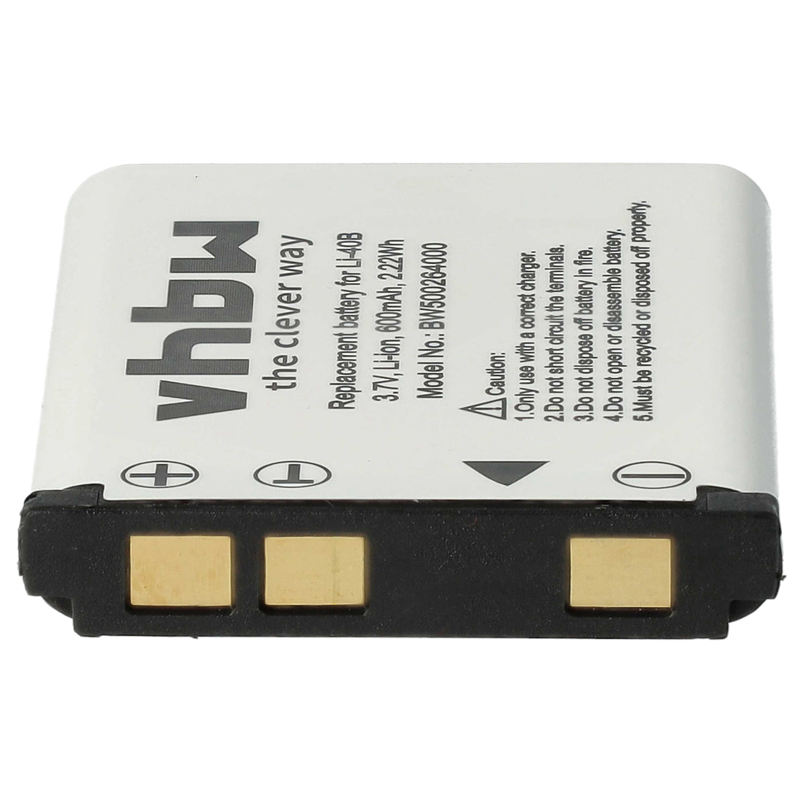 Vhbw Batteria Li-Ion Compatibile Con ALDI Traveler Slimline X8/XS8/XS10/XS70/XS80, 600mAh 3,7V, Sostituisce Olympus Li-40B/Li-42B