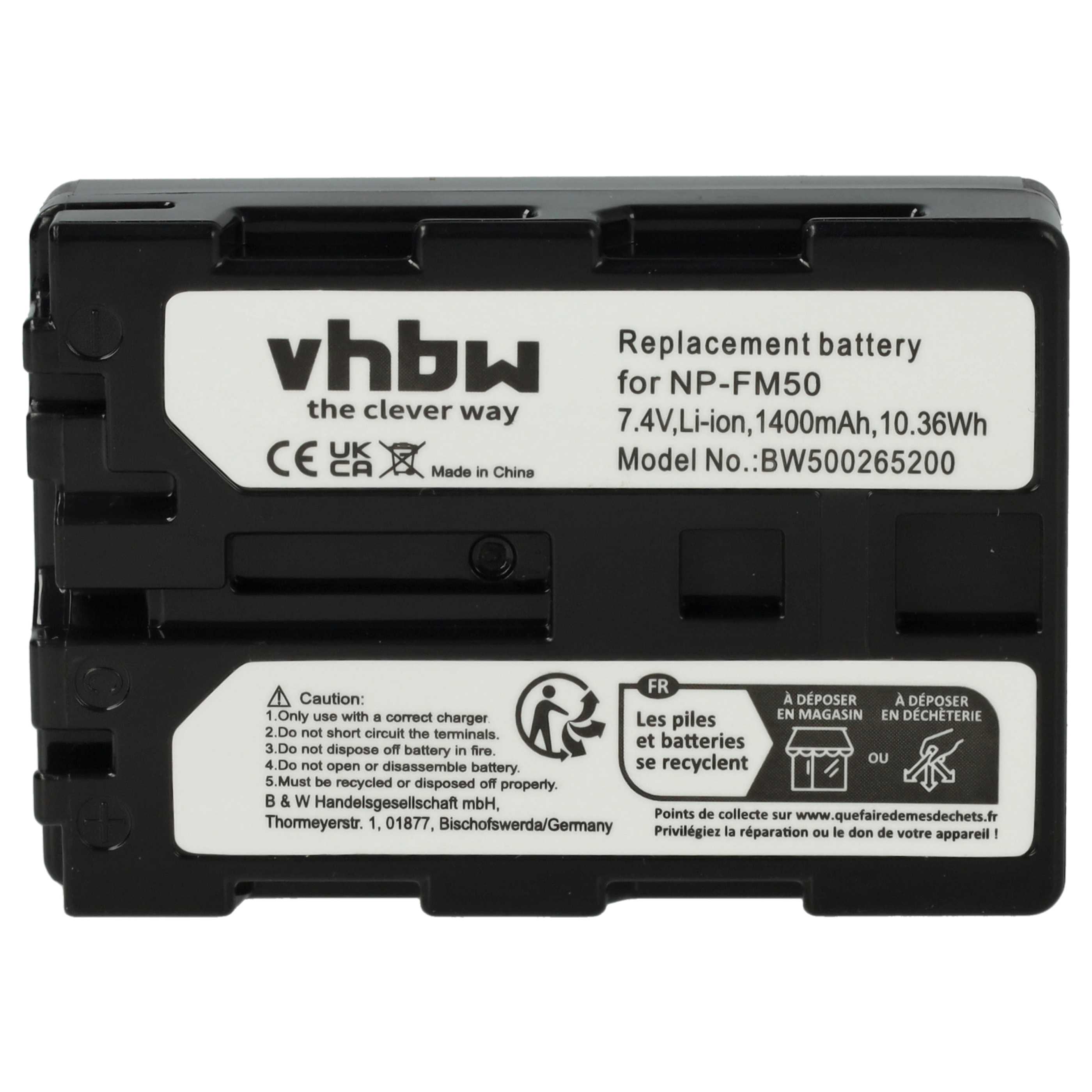 Vhbw Batteria Compatibile Sony Alpha 100 | 1400mAh, 7,4V, Li-Ion | Sostituisce NP-FM55H