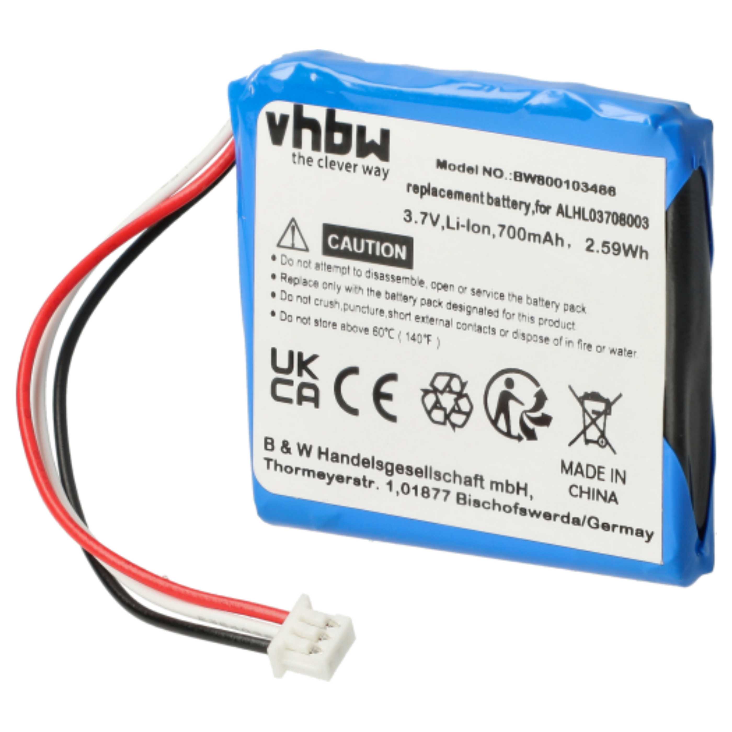 Batteria Di Ricambio Per TomTom ALHL03708003 | 3.7V Li-Ion 700mAh/2.6Wh | Dimensioni 35x35x5mm | Peso 16g | 100% Compatibile