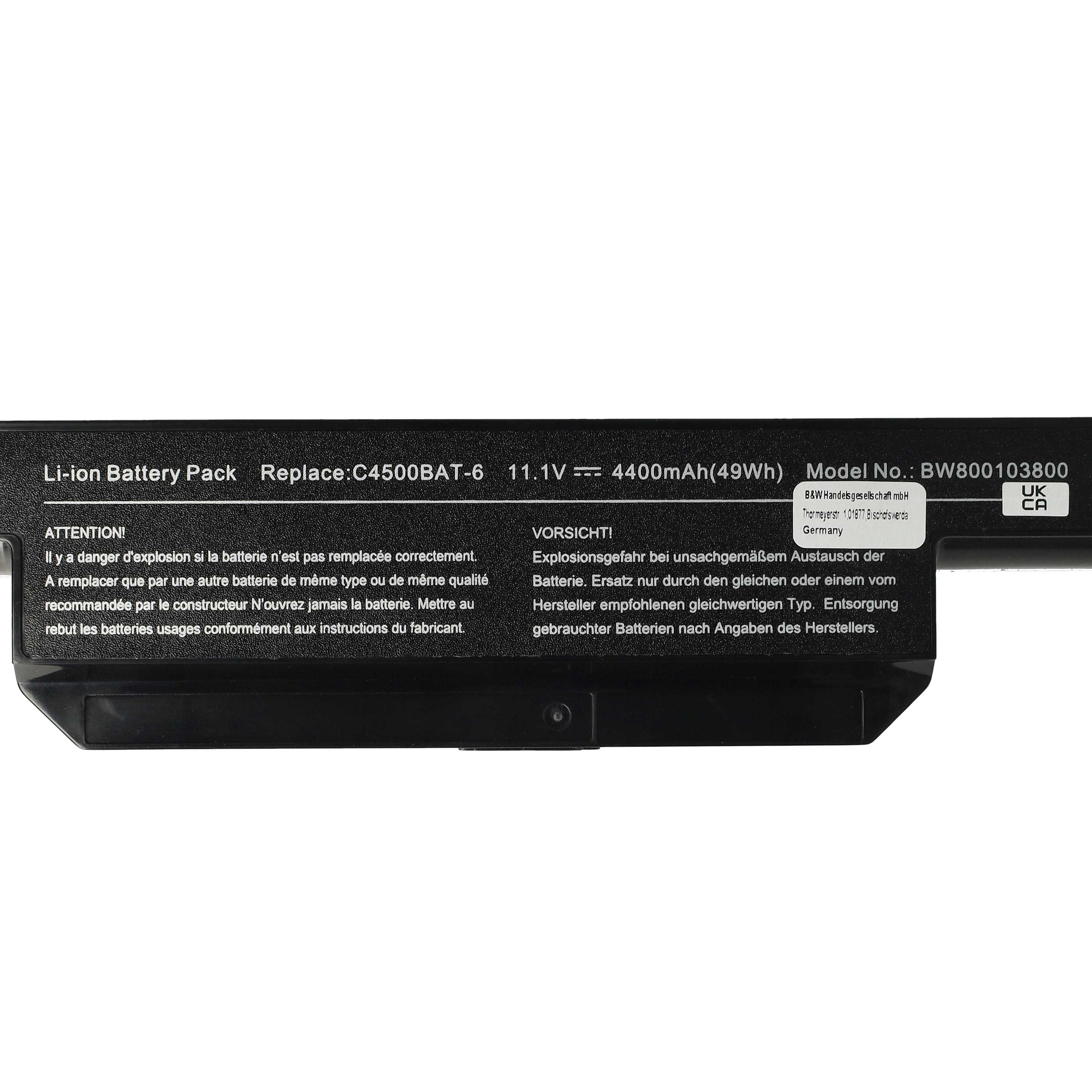 C4500BAT 6 6 87 W24ES 4W4 Batteria compatibile con Clevo A500 A700 C4500 C5505C B4100M B7110 E500 E510 W150ER NP2240 W270 W271 Series. 45 EU 1 V, 5200 mAh/58 Wh