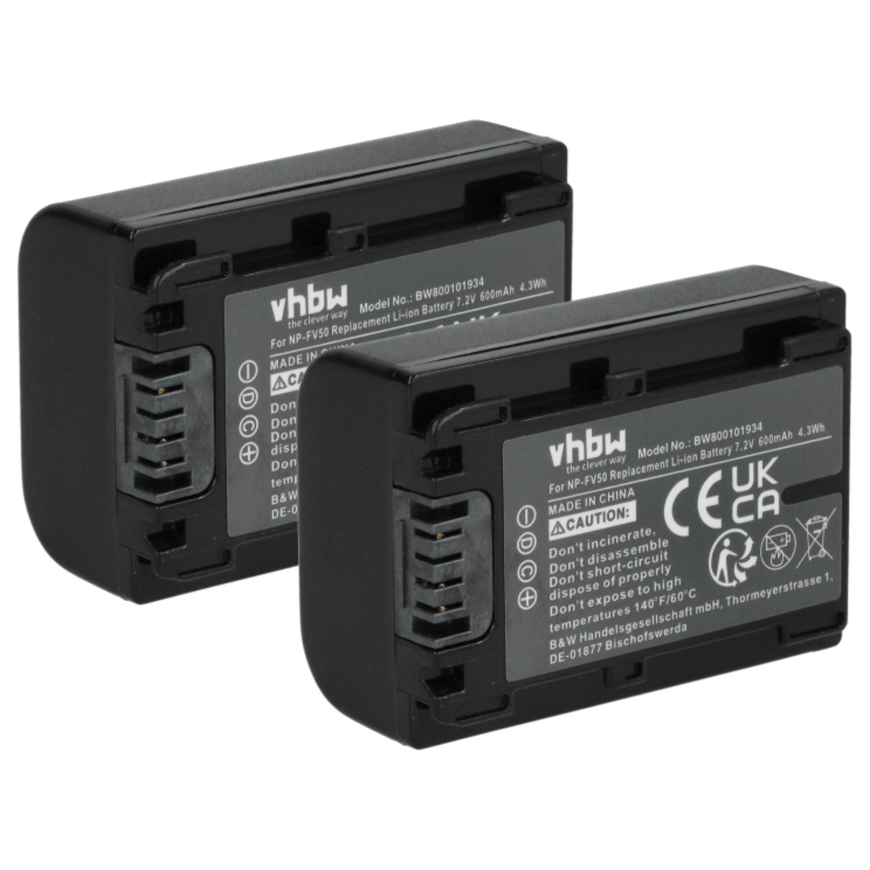 Vhbw 2 Batterie Per Videocamera Sony HDR-CX116E, CX130, CX115E - 2200mAh, 7,2V, Li-Ion Con Infochip - 2