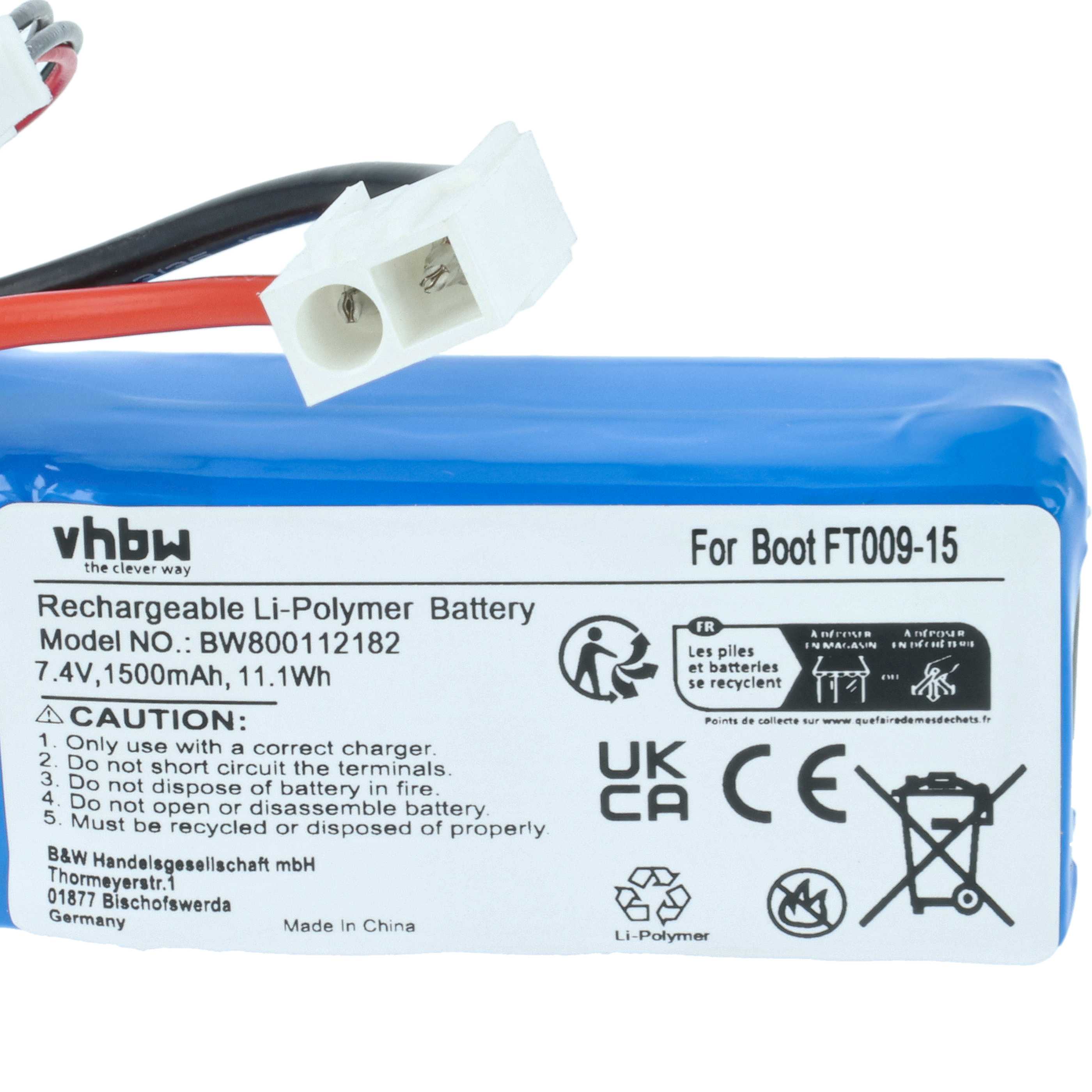 vhbw Batterie compatible avec modèle Wltoys 12428 (1500 mAh, 7,4 V, Li-Ion, 71 x 38 x 18 mm