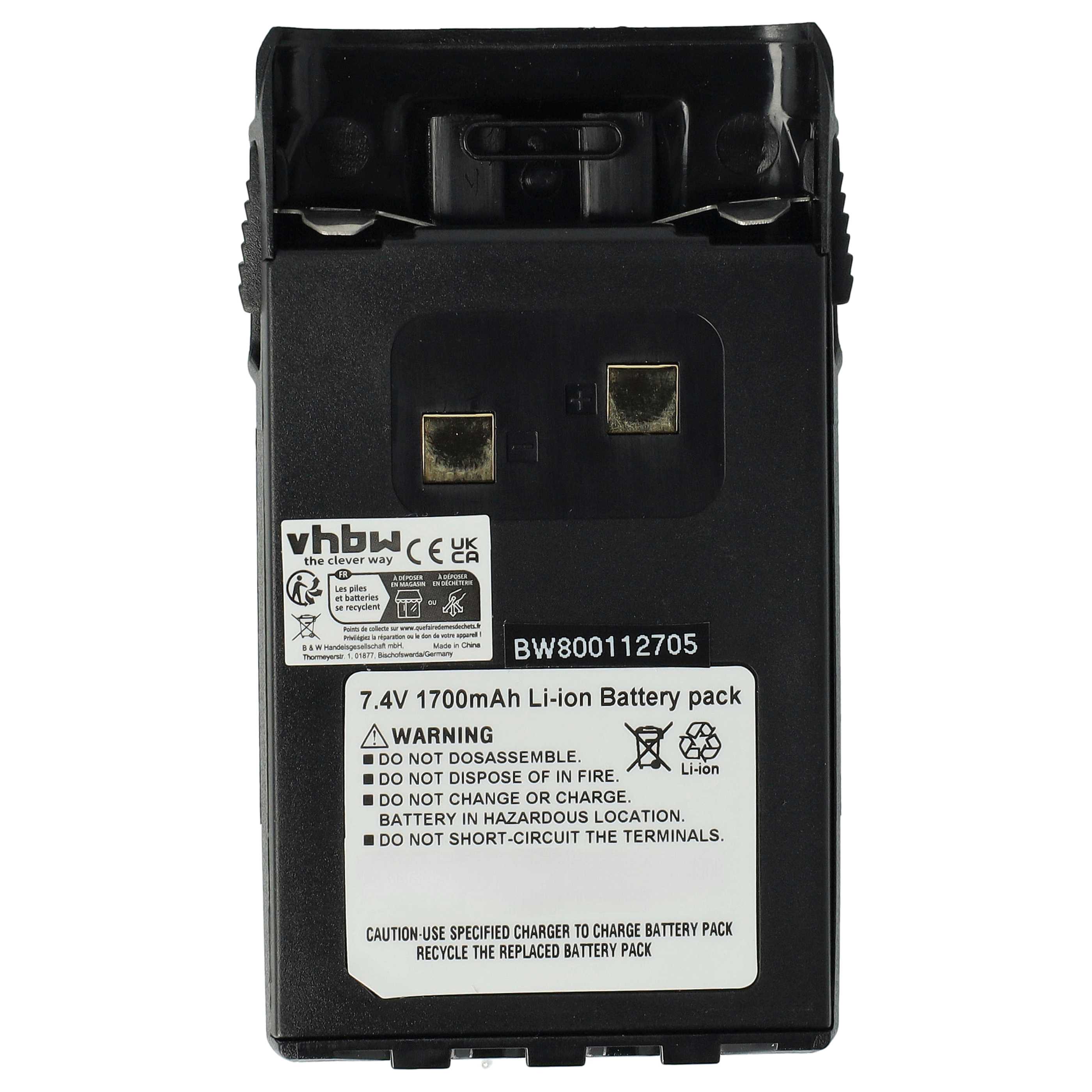 Vhbw 1x Batteria Compatibile Con Wouxun KG-699, KG-699E, KG-801, KG-703, KG-703E Radio (1700mAh, 7,4V, Li-Ion) Clip
