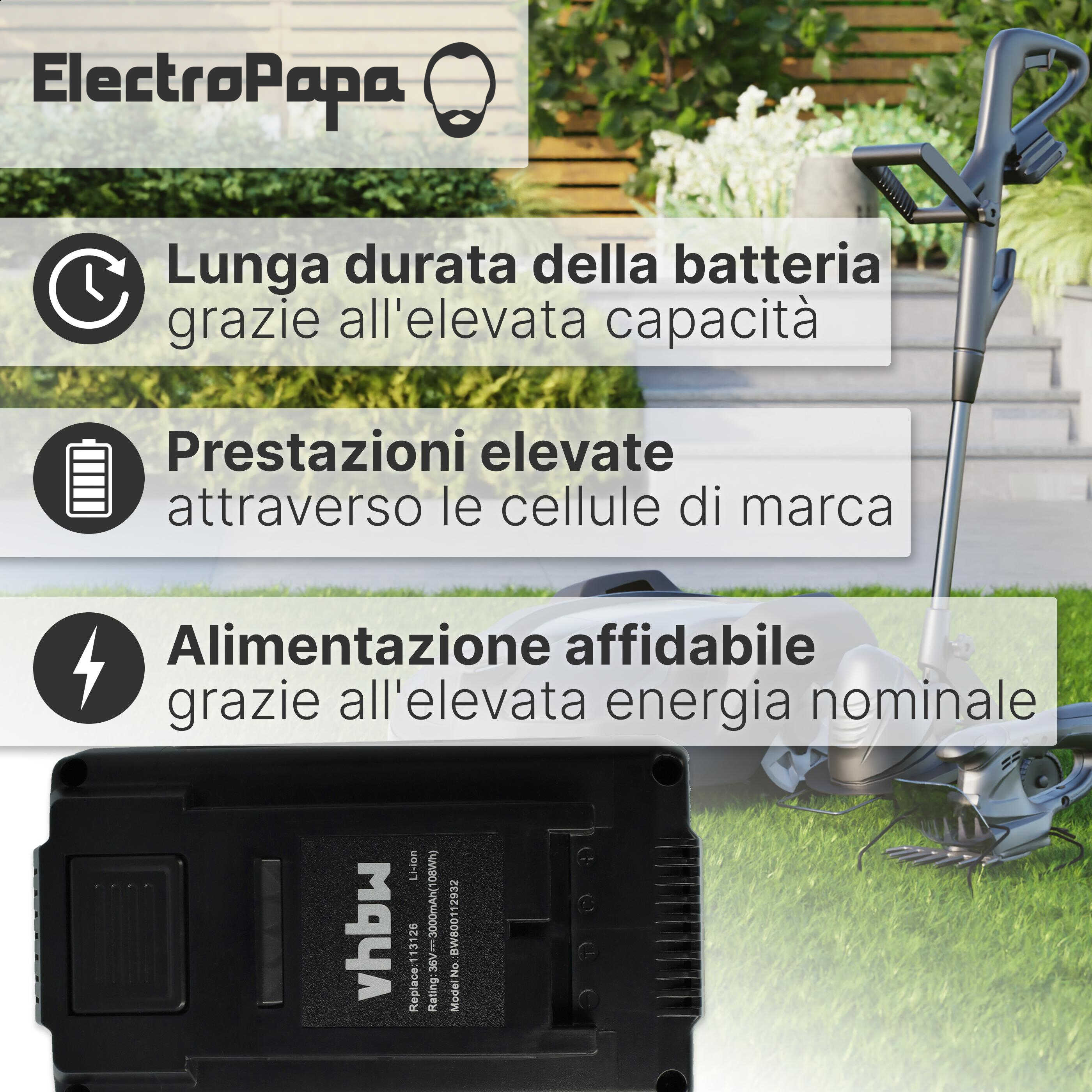 Vhbw batteria compatibile con AL-KO Energy Flex MT 40 Multi-Tool, SF 4036 Battery Scarifier tagliaerba, robot tagliaerba (3000mAh, 36V, Li-Ion) | Leroy Merlin Vhbw batteria compatibile con AL-KO Energy Flex MT 40 Multi-Tool, SF 4036 Battery Scarifier tagliaerba, robot tagliaerba (3000mAh, 36V, Li-Ion) | Leroy Merlin