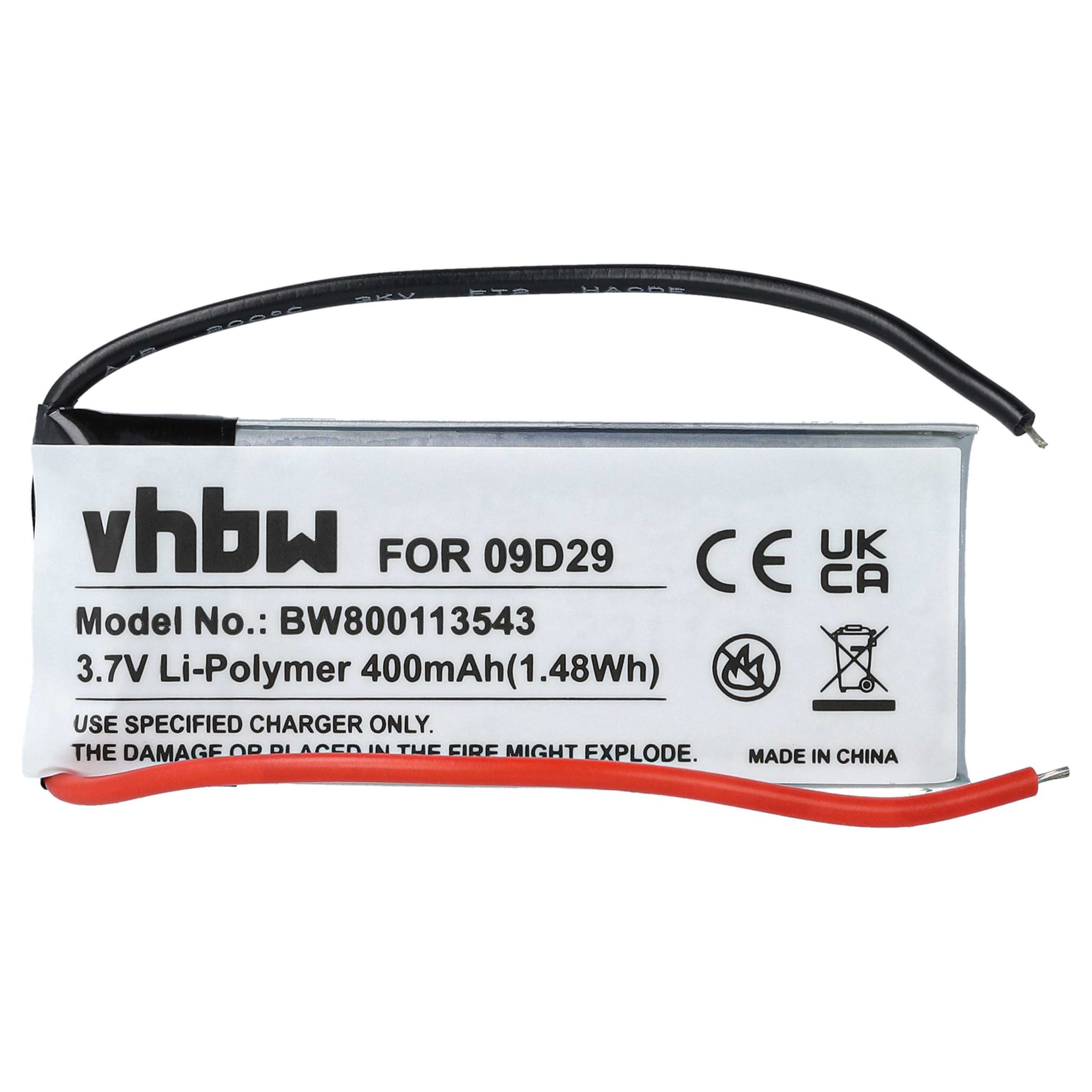 vhbw batteria compatibile con Cardo Scala Rider Multiset Q2 auricolari cuffie wireless (400mAh, 3,7V, Li-Poly