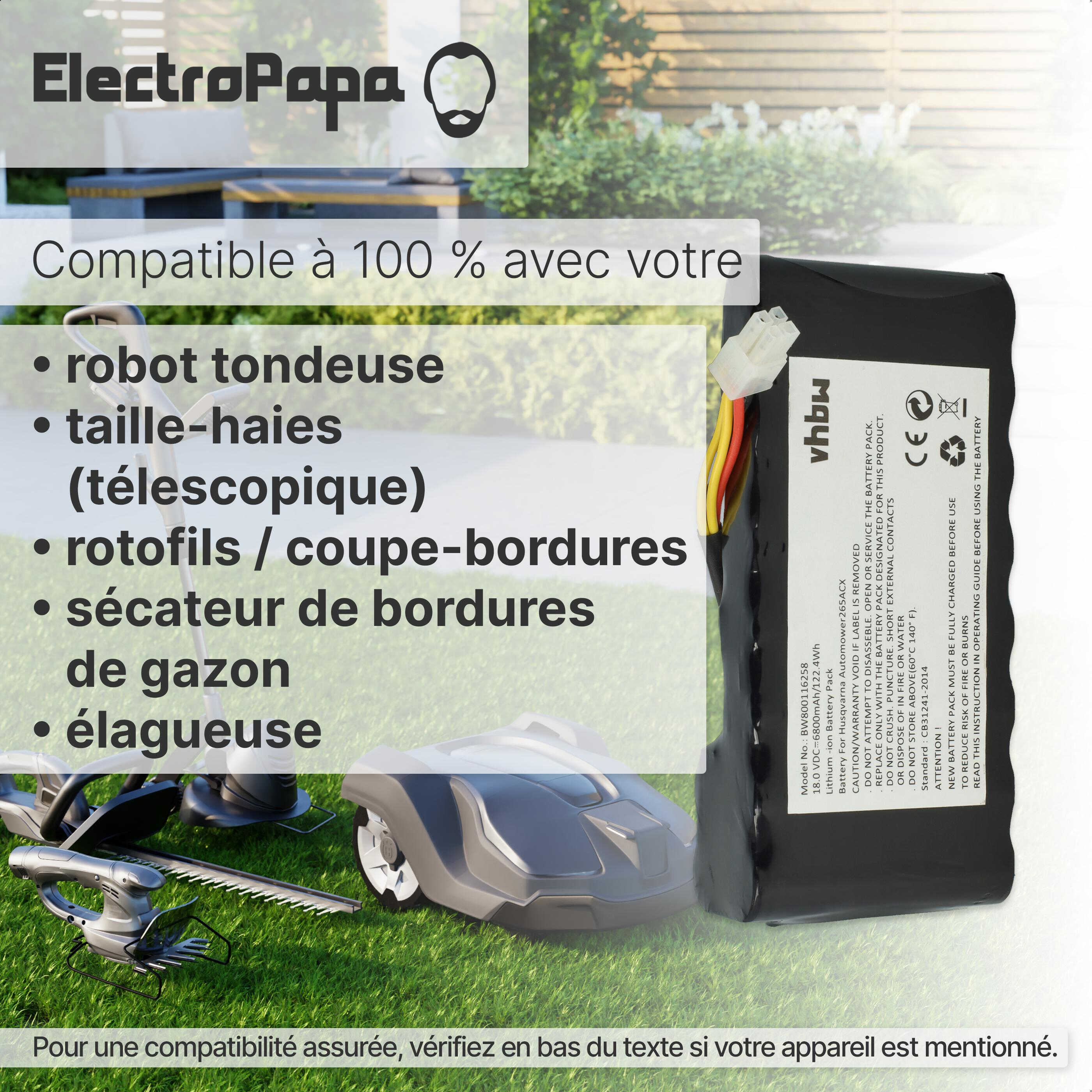 vhbw 2x Batterie remplacement pour Husqvarna 5881464-01, 580 68 33-03