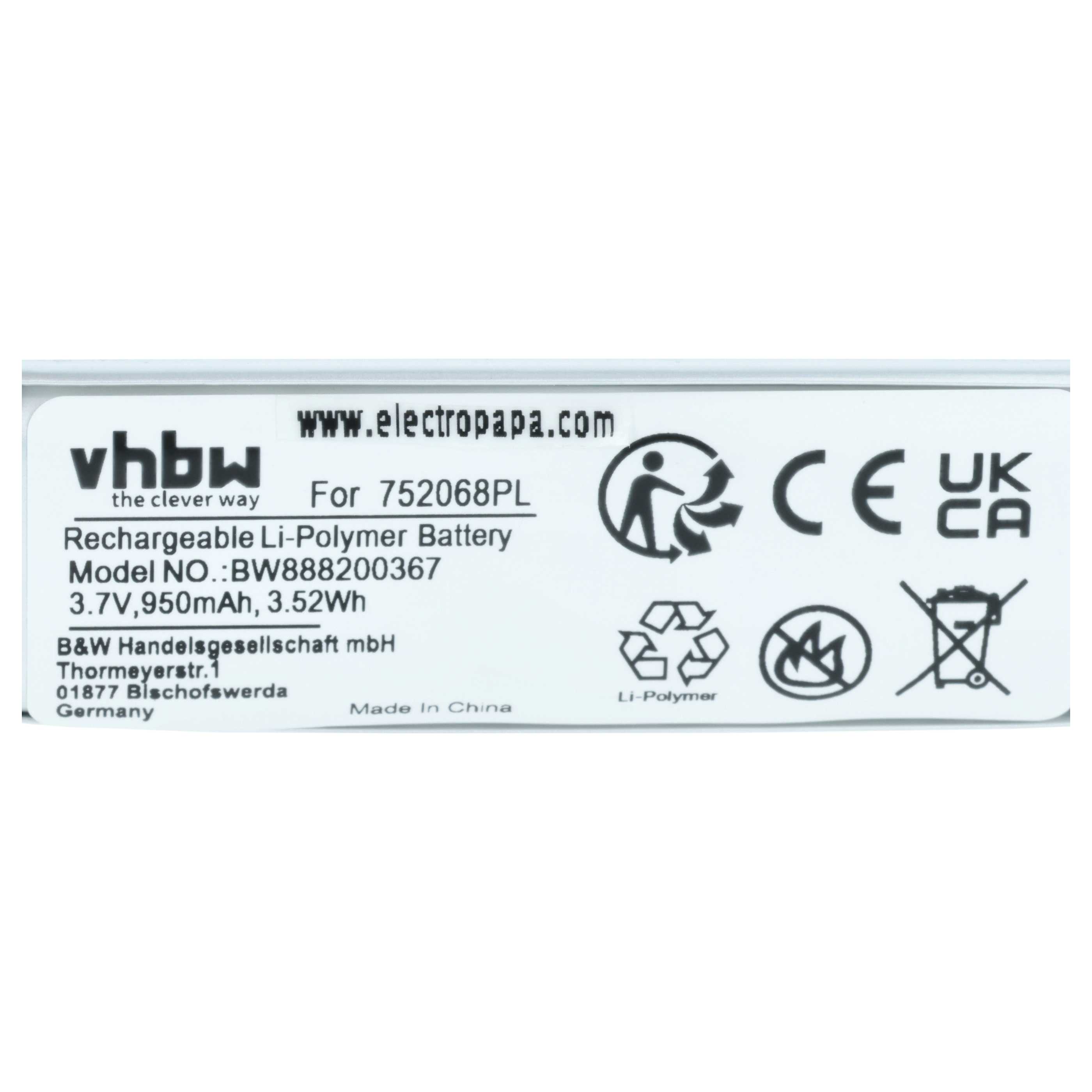 Batteria 950mAh Per Midland BTFM, BTNext, BTX1 E BTX2 – Ricambio Li-Polymer 3.7V, Sostituisce 752068PL - 4