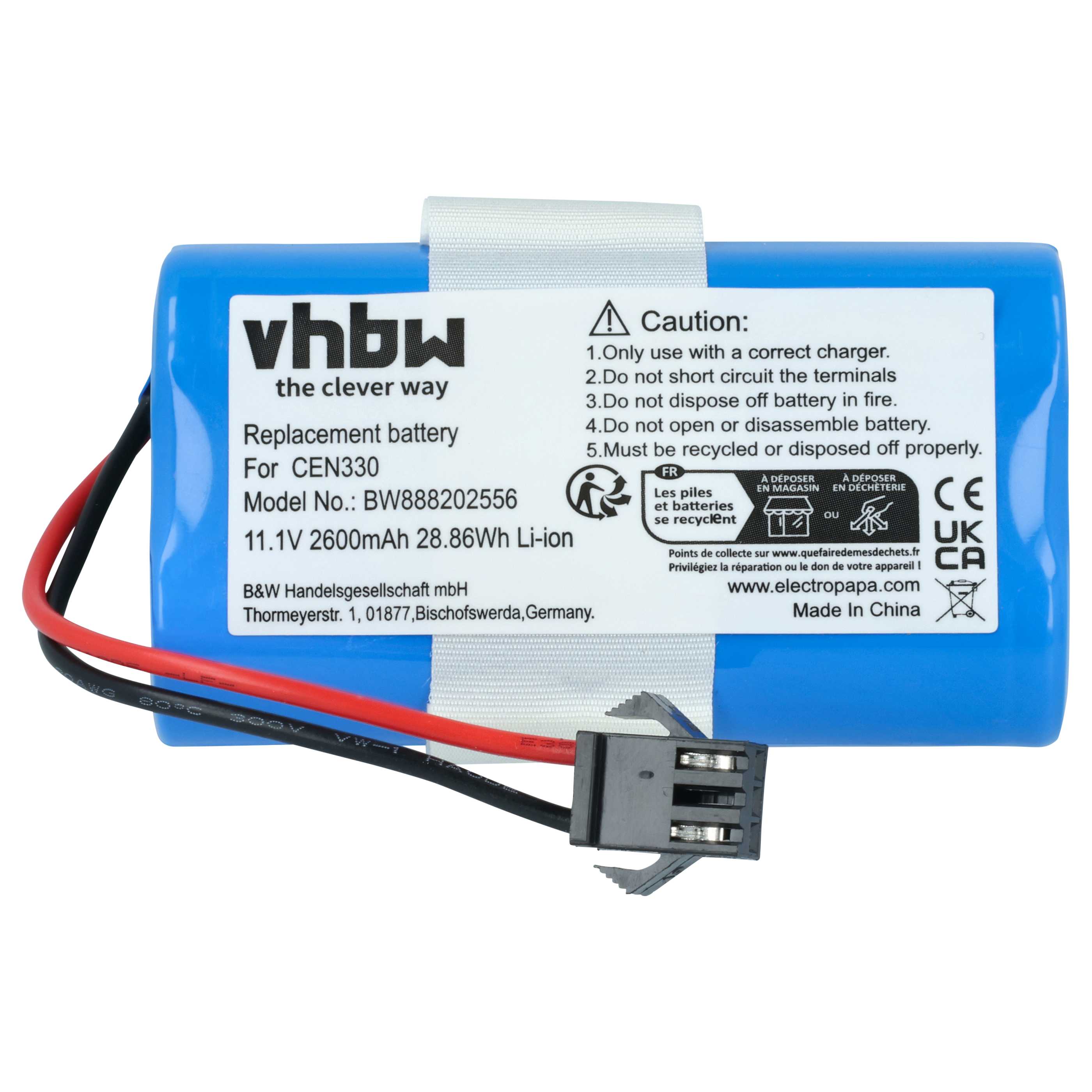 Vhbw Batteria Di Ricambio Per Ecovacs CEN330, CR330, CR333, 2600mAh, 11,1V, Li-Ion, Sostituisce ICR18650 3S1P