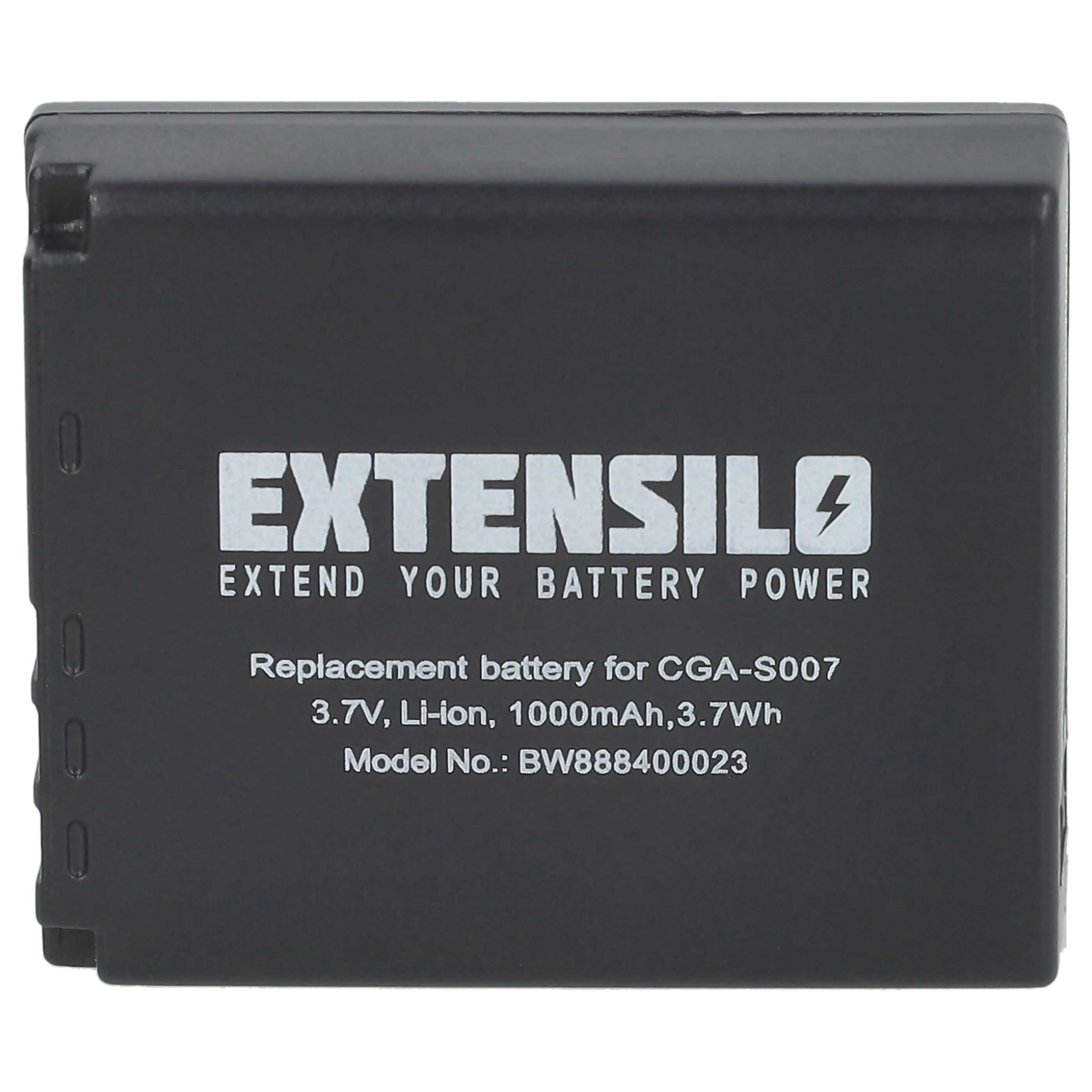 Batteria Sostitutiva Per Panasonic Lumix DMC-TZ3, TZ2, TZ1 – 3.7V 1000mAh Li-ion, Nero, Compatibile CGA-S007 - 3