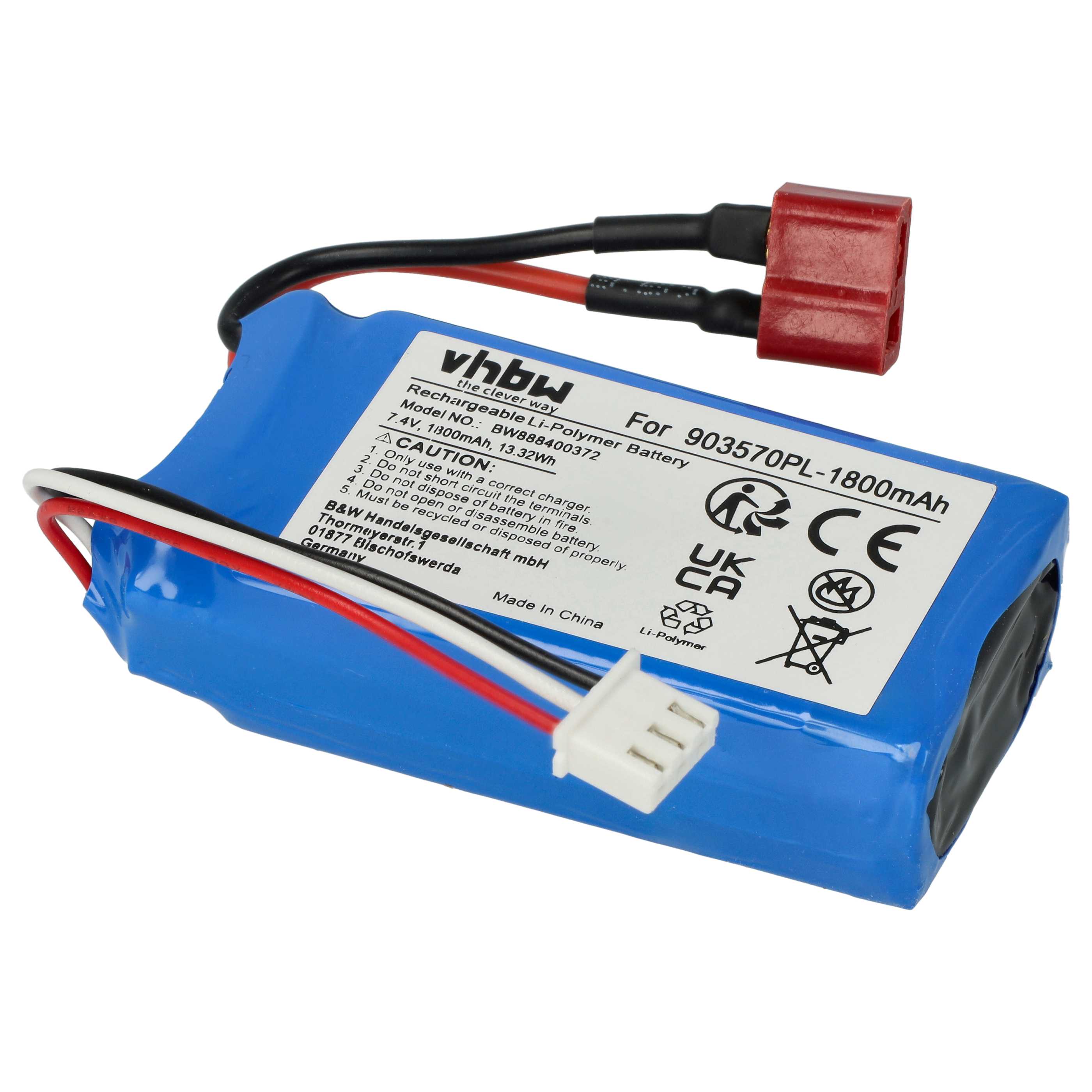 Batteria LiPo 1800mAh 7,4V 2S 13,32Wh Con Spina T AWG16 Per Modellismo RC &ndash; Vhbw