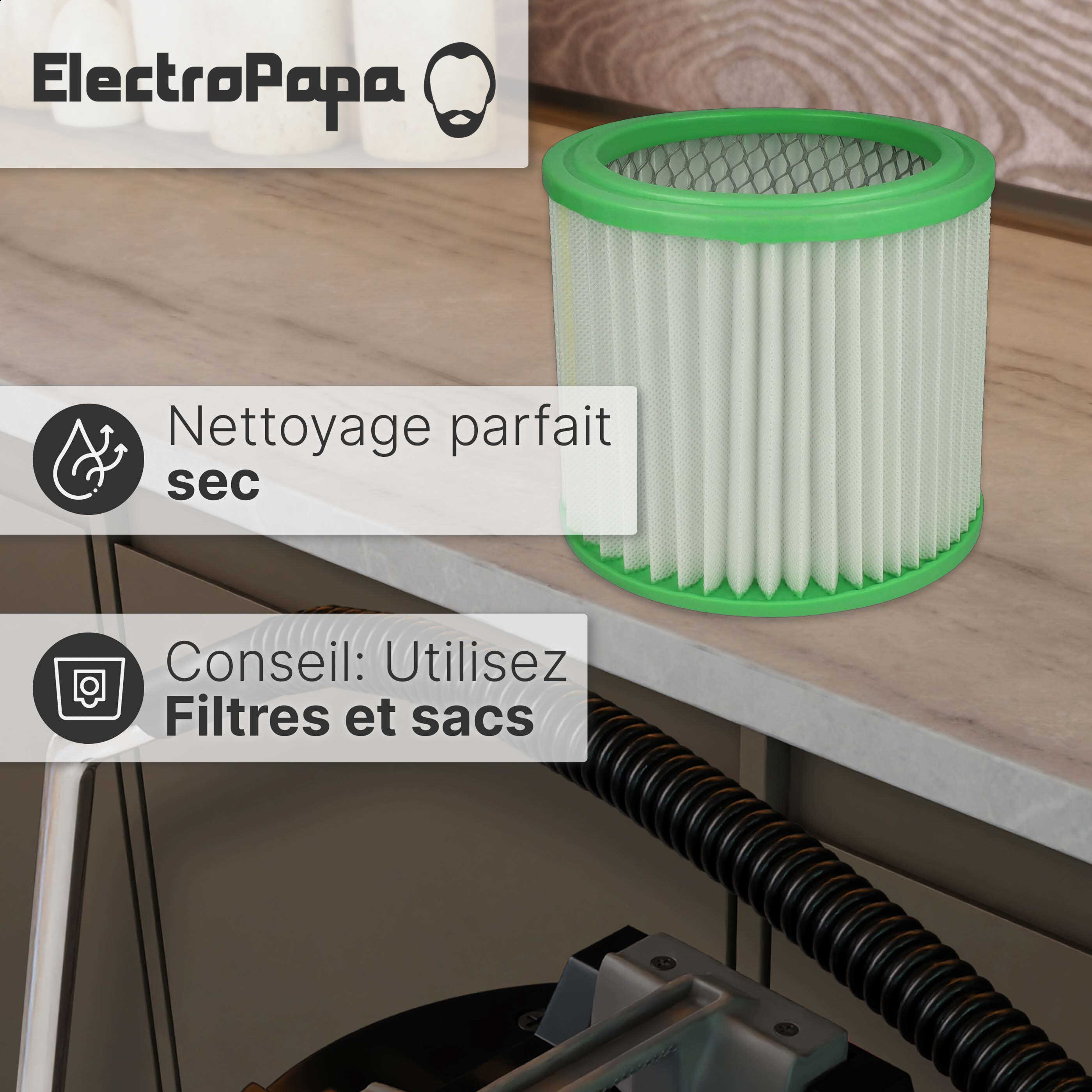 Filtre Plissé Pour Aspirateur Parkside PASK 18/8 C, 18/9 C, 18/7 C - Blanc/vert